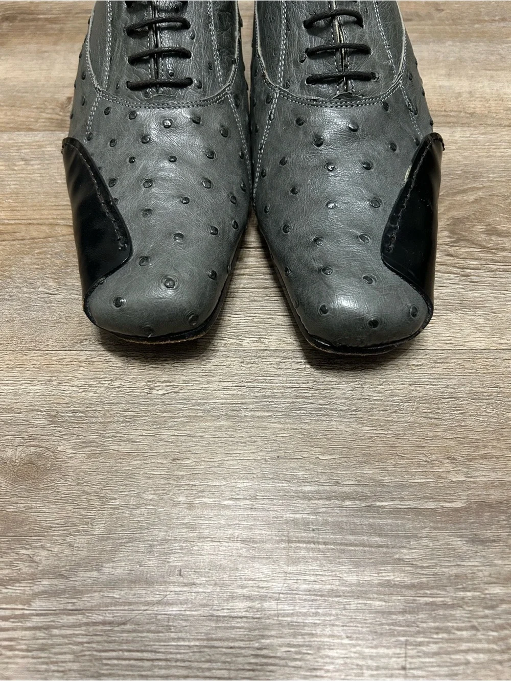 Tullio Men's Size 8 Grey Genuine Ostrich Lace-Up Derby Leather Shoes Italy